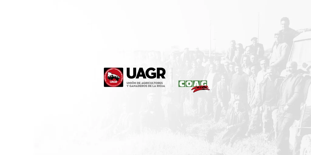 Cabecera con composición cobranding uagr-coag. De fondo, imagen de tractorada en 1977, La Rioja.
